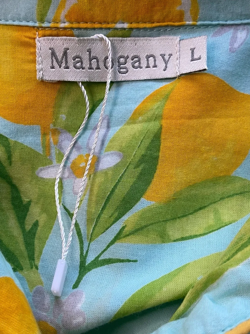 Mahogany Pajama Set Lemon Print Blue Yellow Cotton Top Pants Large Colorful